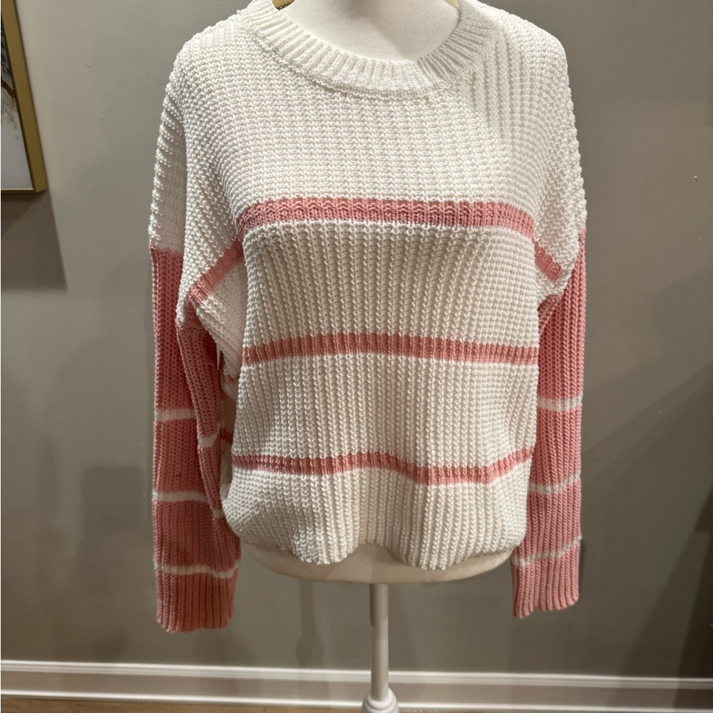 Francesca's Collections Pink and White Striped Sweater